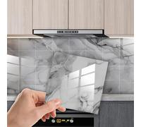 WALPLUS Credence Cuisine 15x15cm Stickers Muraux Salle de Bain Amovible Stickers Muraux Résistant à la Chaleur Rénovation Marbre Gris Fossile Crédence Adhésive 24 Pièces