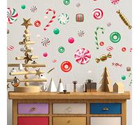 WALPLUS Décorations de Noël Decor Stickers muraux Noël Decor Menthe poivrée Bonbons et bonbons Autocollants Set Art mural Vitrine Accrochages Décalcomanies Salon Vente Dégagement Autocollants pvc