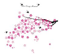 Walplus stickers muraux fleurs roses/hirondelles/décor pour chambre d'enfants