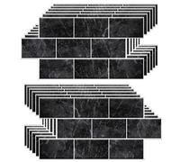 WALPLUS Lot de 12 feuilles d'autocollants brillants amovibles à coller sur le mur, imperméables et résistants à l'huile pour salle de bain, armoire, cuisine, décoration d'intérieur, marbre noir, 15,4