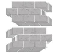 WALPLUS Lot de 12 feuilles d'autocollants brillants amovibles à coller sur le mur, imperméables et résistants à l'huile pour salle de bain, armoire, cuisine, décoration d'intérieur, marbre gris, 15,4