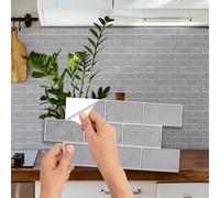 WALPLUS Lot de 12 Pièces Credence Adhesive pour Cuisine 15x30 cm Amovible Carrelage Adhesif Mural Cuisine Pierre Marbrée Grise Stickers Muraux Cuisine Carrelage Salle de Bain