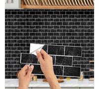 WALPLUS Lot de 12 Stickers Muraux Cuisine 15x30 cm Carrelage Adhesif Mural Cuisine Peler et Coller Carreaux Adhesif Salle de Bain Amovible Pierre de Marbre Noir Carreaux Adhesif Cuisine