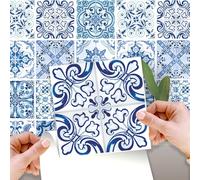 WALPLUS Lot de 24 autocollants en vinyle pour carrelage mural turc méditerranéen - Bleu - 15 cm