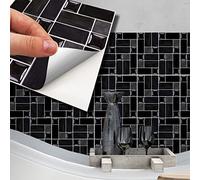WALPLUS Lot de 24 autocollants muraux mosaïque en porcelaine noire brillante de 15 cm pour carrelage de cuisine, décoration d'intérieur, salon, chambre à coucher