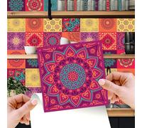 WALPLUS Lot de 24 Pièces Credence Adhesive Salle de Bain 15x15 cm Carreaux Adhesif Cuisine Amovible Carrelage Adhesif Mural Mandala Coloré Stickers Muraux Cuisine
