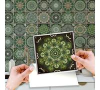 WALPLUS Lot de 24 Pièces Crédence Cuisine à Coller Stickers Carrelage 15x15 cm Amovible Carrelage Adhesif Mural Cuisine Vert Vintage Marocain Stickers Muraux Cuisine Carrelage Salle de Bain