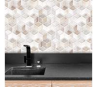 WALPLUS Lot de 36 stickers muraux en forme de hexacube Beige 28,5 x 14 cm