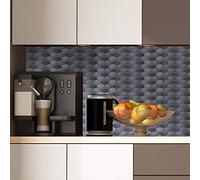 WALPLUS Lot de 36 stickers muraux en nid d'abeille Bleu foncé et gris 28,5 x 14 cm