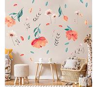 WALPLUS Lot de 37 autocollants muraux en vinyle style bohème avec fleurs de pêche pour chambre d'enfant, salon, chambre d'enfant, décoration de maison, décoration murale à faire soi-même, pour hôtels, cafés, bureaux