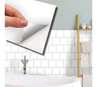 WALPLUS Lot de 48 autocollants muraux de qualité supérieure pour carrelage de cuisine ou de salle de bain Blanc 15 cm