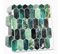 WALPLUS Lot de 6 feuilles de carreaux autocollants 3D pour cuisine, salle de bain, dosseret amovible pour cuisine, nid d'abeille, 30,5 x 30,5 cm, vert