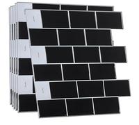 WALPLUS Lot de 6 Pièces 3D Stickers Muraux Cuisine 30.5x30.5 cm Carrelage Adhesif Mural Cuisine Peler et Coller Carreaux Adhesif Salle de Bain Amovible Noir Carreaux Adhesif Cuisine