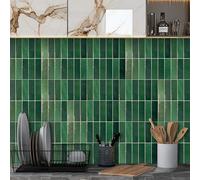 WALPLUS Lot de 6 Pièces Carreaux Adhesif Cuisine 30.5x30.5 cm Stickers Muraux Cuisine Amovible Carrelage Adhesif Mural Vert Mousse Foncé Credence Adhesive pour Cuisine