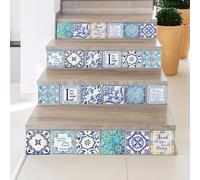 WALPLUS Lot de 72 autocollants muraux en vinyle avec citation anglaise - Bleu vintage - 15 cm