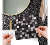 WALPLUS Marquina Lot de 24 autocollants muraux en marbre noir et blanc métallisé pour carrelage de cuisine et salle de bain 15 cm