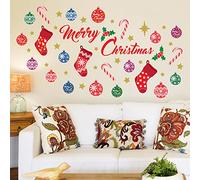 Walplus Noël Décorations Mural Autocollants " Joyeux Noël Ensemble Décoration Mural " Murals Stickers Salon Enfants Crèche École Restaurant Café Hôtel Maison Bureau Décor, Multicolore