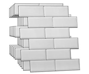 WALPLUS Stickers Carrelage Autocollants Décoratifs Muraux Stickers Adhésifs Pour Carreaux de Briques 3D Auto-Adhésif Résistant à l'huile Imperméable à l'eau Réutilisable White Metro 12pcs 30.5x15.4cm