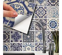 WALPLUS Stickers Carrelage Credence Adhesive Pour Cuisine Stickers Muraux Auto-Adhésif Résistant à l'huile Imperméable à l'eau Réutilisable Amovible Maison Malaga Spanish Blue 24pcs 15cm(6")