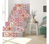 WALPLUS Stickers Carrelage Credence Adhesive Pour Cuisine Stickers Muraux Auto-Adhésif Résistant à l'huile Imperméable à l'eau Réutilisable Amovible Maison Moroccan Rose Red Mosaic 24pcs 15cm(6")