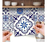 WALPLUS Stickers Carrelage Credence Adhesive Pour Cuisine Stickers Muraux Auto-Adhésif Résistant à l'huile Imperméable à l'eau Réutilisable Amovible Maison Spanish & Moroccan Blue 24pcs 15cm(6")