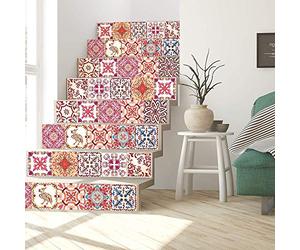 WALPLUS Stickers Carrelage Credence Adhesive Pour Cuisine Stickers Muraux Auto-Adhésif Résistant à l'huile Imperméable à l'eau Réutilisable Amovible Maison Moroccan Rose Red Mosaic 24pcs 15cm(6")