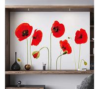 WALPLUS Thème des Fleurs Stickers Muraux Autocollant Mural Fleurs Amovible DIY Salon Chambre Cuisine Stickers Muraux Fleurs de Pavot Rouge 25pcs 30x60cm