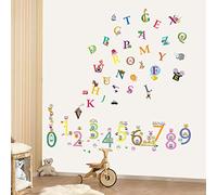 WalplusWall Stickers Combo Alphabet+Numbers, Home Decoration , Single letters and numbers , 60cm x 40cm, PVC , Removable, Multi- Color