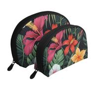 Walrus Lot de 2 trousses de maquillage en forme de coquillage avec impression artistique élégante pour femme et fille, Fleur tropicale, Taille unique, Trousse de maquillage