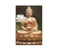 WALS Poster Bouddhisme Méditant Bouddha doré Impression sur toile décorative pour chambre à coucher 60 x 90 cm