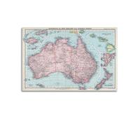 WALS Poster carte Océanie Australie, Nouvelle-Zélande, Tasmanie et autres îles - Impression sur toile décorative pour chambre à coucher - 40 x 60 cm