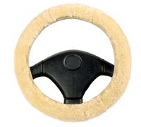 WALSER Housse de volant en fourrure d'agneau pour voiture, 100% fourrure d'agneau pour protection de volant de voiture, housse de volant hiver, chauffe-volant beige