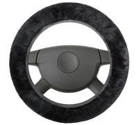WALSER Housse de Volant en Fourrure d'agneau pour Voiture, 100% Fourrure d'agneau pour Protection de Volant de Voiture, Housse de Volant Hiver, Chauffe-Volant Noir
