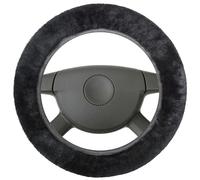 Walser Housse de Volant en Fourrure d'agneau pour Voiture, 100% Fourrure d'agneau pour Protection de Volant de Voiture, Housse de Volant Hiver, Chauffe-Volant Noir