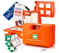 WALSER Kit de premiers secours selon la norme DIN 13157:2021, boîte de premiers secours 2026 avec support mural, 84 pièces, boîte de premiers secours pour les entreprises jusqu'à 50 personnes, trousse