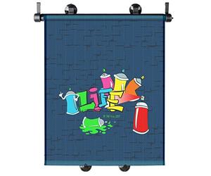 WALSER Kit pare-soleil Graffiti, 2 pièces pare-soleil voiture garçons, protection solaire vitre latérale, protection UV voiture enfants 43x52cm bleu