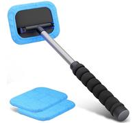 WALSER Nettoyeur de vitres pour voiture, Nettoyeur intérieur de vitres de voiture fonction télescopique 26-42 cm extensible, Nettoyeur de pare-brise incl. 2 chiffons microfibres