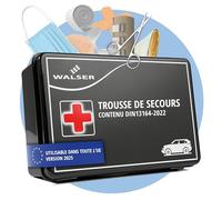 Walser Trousse de Secours Automobile 2025, Trousse de Secours Voiture, kit d'urgence Voiture, Trousse de Premiers Secours DIN 13164:2022, Rouge 44283