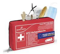 WALSER Trousse de secours automobile, trousse de secours voiture, kit d'urgence voiture, trousse de premiers secours DIN 13164:2022, rouge 44283