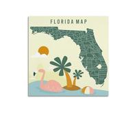 WALSFK WTD Poster sur toile décorative Motif carte des États-Unis Floride avec villes 30 x 30 cm