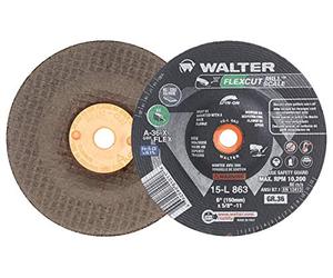 Walter 15L863 FLEXCUT Lot de 25 meules abrasives flexibles Grain A-36-FLEX 15,2 cm Roue abrasive avec trou de mandrin Roues meuleuse d'angle et de meuleuse à filières