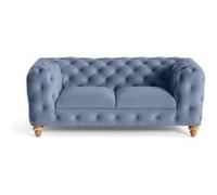 Walter - canapé 2 places chesterfield en velours - pieds bois - Bleu Ardoise Bleu Ardoise G
