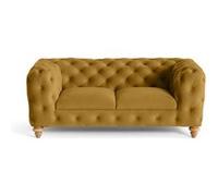Walter - canapé 2 places chesterfield en velours - pieds bois - Jaune Jaune G