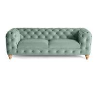 Walter - canapé 3 places chesterfield en velours - pieds bois - Bleu Bleu G