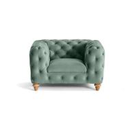 Walter - fauteuil chesterfield en velours - pieds bois - Bleu $cou G