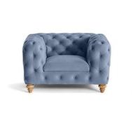Walter - fauteuil chesterfield en velours - pieds bois - Bleu Ardoise Bleu Ardoise G