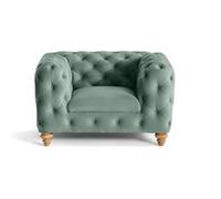 Walter - fauteuil chesterfield en velours - pieds bois - Bleu $cou G