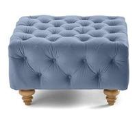 Walter - pouf chesterfield en velours - pieds bois - Bleu Ardoise Bleu Ardoise