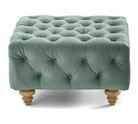 Walter - pouf chesterfield en velours - pieds bois - Bleu Bleu G