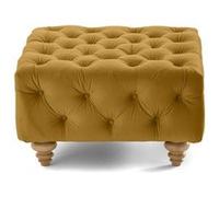 Walter - pouf chesterfield en velours - pieds bois - Jaune Jaune